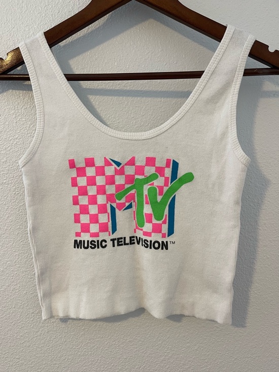 MTV Tops - MTV White Tank Top with Pink Checker and Green Logo